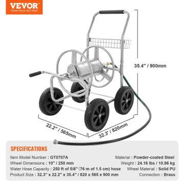 KJB Voziček z bobnom za vrtno cev 250 ft, jekleni okvir