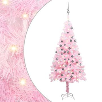 Vidaxl Umetna osvetljena novoletna jelka z bunkicami roza 150 cm PVC