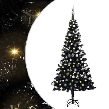 Vidaxl Umetna osvetljena novoletna jelka z bunkicami črna 150 cm PVC