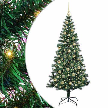 Vidaxl Umjetna preddekorirana božićna jelka med 300 LED Zelena 210 cm