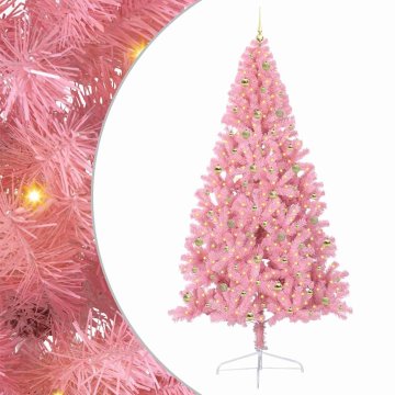 Vidaxl Umjetna preddekorirana božićna jelka Roza 240 cm PVC