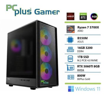 PCplus Gamer Ryzen 7 5700X 16GB 1TB SSD RTX 5060 TI 8GB Windows 11 Home gaming namizni računalnik