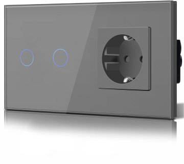 LifeSmart pametno 2-kanalno Wi-Fi stikalo EU z vtičnico, 157 mm,Siva