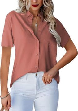 Ženska elegantna bluza V-neck z gumbi Oranžna Velikost L – klasičen kroj iz mešanice 55% umetna svila in 45% najlon, lahka, dihljiva, s prsnim žepkom za pisarno, vsakdan in priložnosti