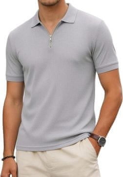 Moška polo majica Waffle s kratkim rokavom z vaflasto teksturo in zadrgo quarter zip, prezračna, elastična, regular fit, siva, velikost XXL, za golf, pisarno in vsakdanjo uporabo, strojno pranje