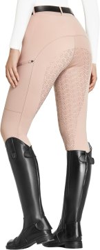 Ženski jahalni leginsi s polnim silikonskim sedežem, 2 stranska žepa, elastičen pas z zankami za pas, 75% najlon 25% spandex, odporni proti obrabi, za treninge in rekreativno jahanje, roza, XXL