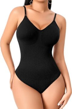 Modelirno body Shapewear učinek ravnega trebuha za vitkejšo postavo, srednja kompresija, brez šivov in kitov, poliester spandex, 3 nastavljivi kavlji, odprtina v predelu prepone, Črno, velikost S