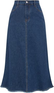 Ženska jeans krilo Vintage A-line z visokim pasom v klasični denim modri, surov neobrobljen rob, mehak denim, velikost L, casual za vsakodnevno nošenje, pranje v hladni vodi