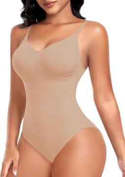 Modelirno body za oblikovanje postave, brezšivno, elastično, 360-stopinjsko prekrivanje, brez kitov in žic, nastavljive naramnice, učinek peščene ure, najlon spandex, rjava 2XL
