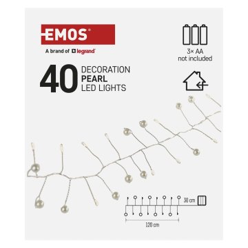 Emos LED girlanda, biseri, 1,2 m, 3x AA, notranja, toplo bela