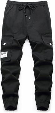 Otroške cargo hlače bojevniške ohlapne črne joggers kroj elastičen pas z nastavljivo vrvico 4 žepi odporna produšna tkanina proti obrabi mladostniške za vsakodnevno outdoor velikost 146-152