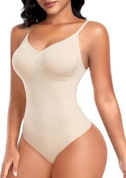 Modelirno body za oblikovanje brezšivno stringi s prilagodljivimi naramnicami učinek peščene ure bež 2XL najlon spandex brez kitov 3 zaponke v kroku vsakodnevno spodnje perilo za ženske