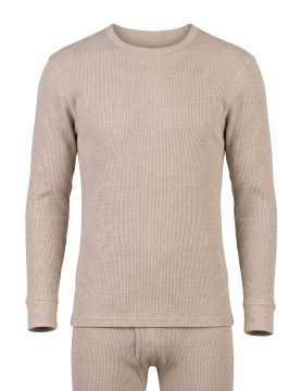 Moško termoaktivno vaflasto perilo za zimske športe, dihljivo, poliester in bombaž, gramatura 190 g/m² ali 250 g/m², ploski šivi, pranje pri 30 °C, bež barva, velikost M