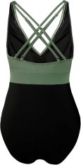 Ženski enodelni kopalni kostum monokini push-up z visokim izrezom in učinkom oblikovanja trebuha, odstranljivi vložki, izrez na hrbtu, križna ramenska tirnica, ploski šivi, črno-zelen, velikost M