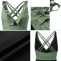 Ženski enodelni kopalni kostum monokini push-up z visokim izrezom in učinkom oblikovanja trebuha, odstranljivi vložki, izrez na hrbtu, križna ramenska tirnica, ploski šivi, črno-zelen, velikost M