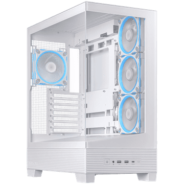 ASUS A31 PLUS ATX računalniško ohišje, kaljeno steklo, štirje 120mm ARGB ventilatorji, podpora za BTF osnovne plošče, belo