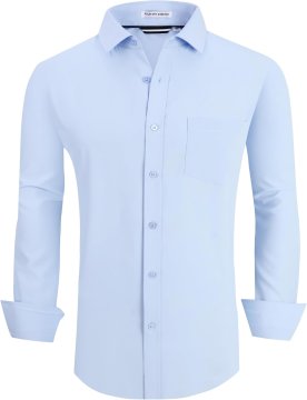 Moška srajca button-down Modra Regular Fit z dolgimi rokavi, 97% poliester 3% elastan, negnetljiva, hitro se suši, raztegljiva v 4 smeri, žep na prsih, kontrastni gumbi, za vsak dan, velikost L