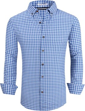 Moška poslovna srajca Button-Down 4-way stretch elastična modro-bela L, 97% poliester, 3% spandex, regular fit, gumbi po celotni dolžini, odporna proti gubam, casual kombinacije, za pisarno