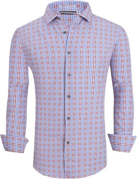 Moška elegantna srajca 4-way stretch elastična negnetljiva regular fit 97 % poliester 3 % elastan modro-rdeča velikost M za formalne priložnosti in vsakodnevno nošenje