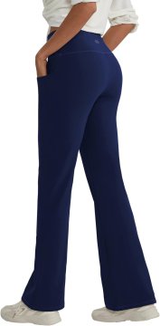 Ženske joga hlače bootcut z visokim pasom in nastavljivo dolžino 66, 71, 76 cm, 77 % poliester 23 % spandex, 2 stranska in 1 notranji žep, elastične, hitro sušeče, modre, velikost L