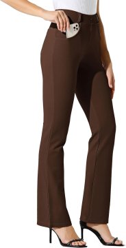 Ženske poslovne bootcut hlače elastične four-way stretch rjave barve velikost XS udobne kot joga, 4 žepi, elastičen pas 3,8 cm z imitacijo gumba in zadrge, ne zahtevajo likanja, dolžina hlačnice 31