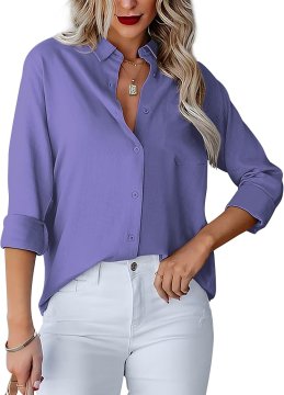 Ženska srajčna bluza z V-izrezom, dolgi rokav, vijolična, velikost XXL, 55% viskoza 45% najlon, lahka, mehka, prepustna za zrak, žep na prsih, gumbnica, casual poslovni stil za pisarno