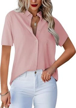 Elegantna ženska bluza z dolgimi rokavi, V-izrez, roza, velikost S, 55% viskoza, 45% najlon, zapenjanje na gumbe, funkcionalen žep na prsih, lahka, dihajoča, mehka na dotik, za pisarno in vsakdan