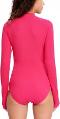 Ženski enodelni kopalni kostum rashguard z dolgimi rokavi, UPF 50+ zaščita pred soncem, odstranljive skodelice, patentni zadrga spredaj, hitro sušeč, za vodne športe, plavanje, roza, XL