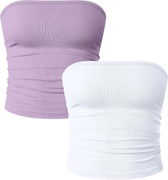 Ženska top tube majica brez naramnic komplet 2 kosa slim fit elastičen 90% najlon 10% spandex s silikonskim protidrsnim trakom za vsakodnevno nošenje vijolična/bela velikost L