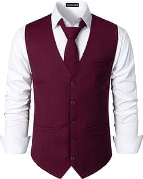 Moški elegantni telovnik Slim Fit za priložnosti bordo 3XL – enoredni na 5 gumbov, V-izrez, 3 žepi, nastavljiv trak s sponko za individualno prileganje, za poroke, poslovne sestanke in nastope