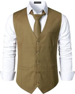 Moški elegantni telovnik Slim Fit za moške zelene barve velikost S z 5 gumbi in 3 žepi, V-izrez, trak s sponko na hrbtni strani za prilagajanje, za poroke, gala prireditve in poslovne sestanke