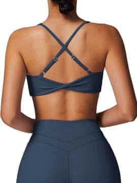 Športni nedrček bustier Top Fitness brez šivov, odstranljivi vstavki, ženski za jogo, fitnes in tek, štirismerno raztegljiv material, odvaja vlago, odprt hrbet, temno modra, L