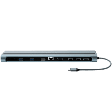 Canyon DS-90, 14-v-1 razdelilnik, s priključkoma Tipa C *2, priključkom Tipa C *1: maks. 10 Gbps, USB-A *3: maks. 10 Gbps, DP *1, VGA *1, reža za SD kartico *1, reža za TF kartico *1, 3,5 mm avdio