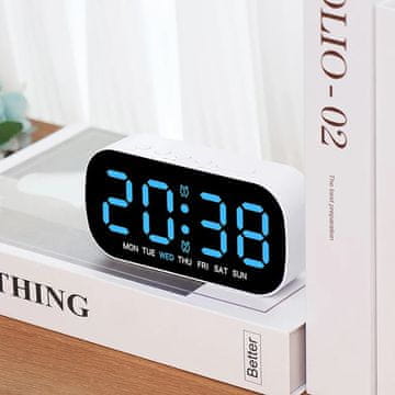 KJB USB LED budilka z dvema alarmoma in petimi ravnmi svetlosti, moder prikaz