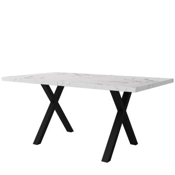 SONNENH Pravokotna jedilna miza, 140 x 80 x 76 cm, bela v videzu marmorja, črne noge, MDF, jeklene noge v obliki X, za kuhinjo in jedilnico