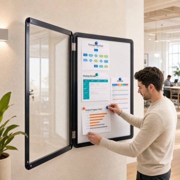 Northix Vitrina s ključavnico magnetna in pisna 90 x 65 cm črna