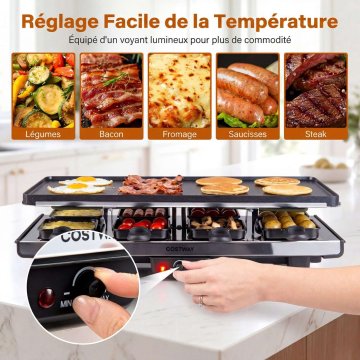 Northix 1400 W žar Raclette z obrnljivo ploščo proti prijemanju, 8 ponev