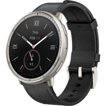 Amazfit Active 2 Round NFC/Srebrni/Elegantni trak/črno usnje