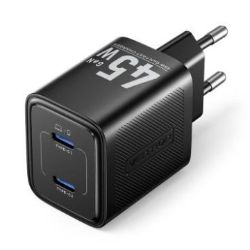 Vention GaN polnilec 45 W, 2× USB-C, EU, črn