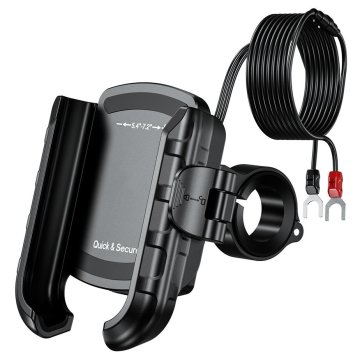 Biketec Držalo za telefon za motor QUICK LOCK USB 3.0 PD z ogledalom na krmilu