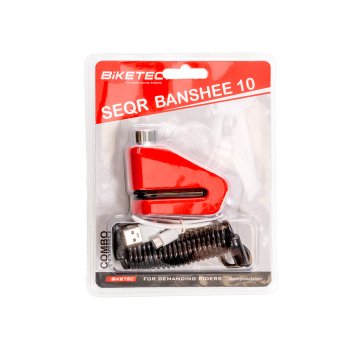 Bike BIKETEC SEQR KLJUČAVNICA ZA DISK ZAVORE 7,2 MM Z ALARMOM 120DB - 10 MM ZATIČ, VELIKOST: 81 MM X 55 MM, 3 KLJUČI, VARNOSTNI KABEL