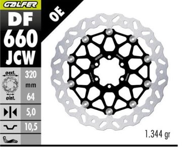 Galfer SPREDNJI ZAVORNI DISK APRILIA; BENELLI; BIMOTA; CAGIVA; DUCATI; KTM, MOTO GUZZI; YAMAHA (320X64X5) (PLAVAJOČ NA VALOVIH)