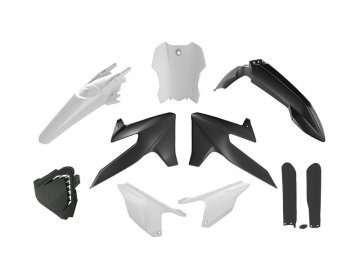 (RTECH) PLASTIČNI KOMPLET 2025/12 S ŠČITNIKI ZA TELESKOP TRIUMPH TF 250 X '24-'26, TF 450 RC '25-'26 BARVA ČRNO/BELA