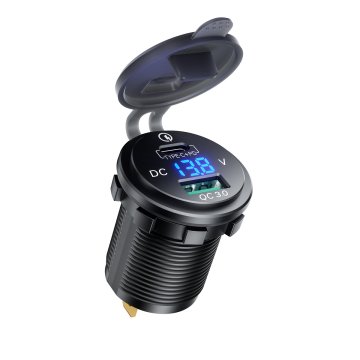 Bike BIKETEC PRO MOTOCIKELSKA VTIČNICA USB 3.0 QC USB-C/USB-A Z VOLTMETROM (EL)