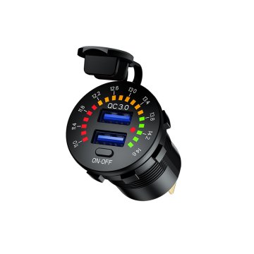 Bike BIKETEC PRO MOTOCIKELSKA VTIČNICA 2X USB 3.0 QC Z VOLTMETROM (EL)