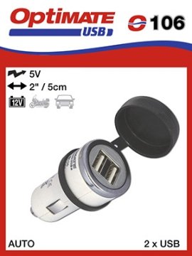 Tecmate OPTIMATE DVOJNI USB POLNILEC ZA VŽIGALNIK 3300mA (EL)