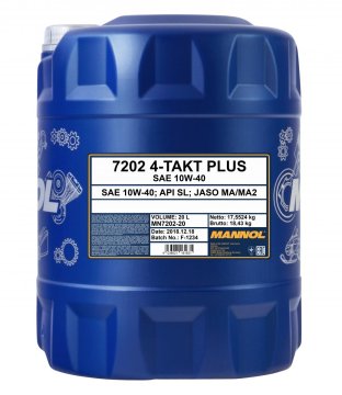 Mannol MOTORNO OLJE 4T PLUS 10W40 20L (API SL, JASO MA/MA2) POLSINTETIČNO (7202)