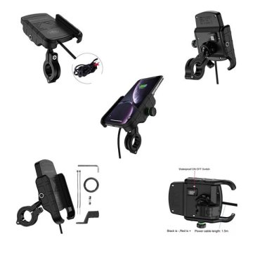 Biketec NOSILEC ZA MOTOCIKEL Z INDUKTIVNIM POLNILNIKOM ZA TELEFON, NAMESTLJEN NA KRMILO ALI OGLEDALO, VRSTA: R9W-METAL, BREZŽIČNI