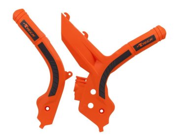 Dvomaterialni ščitniki okvirja Super Grip za KTM SX/SXF 2018-2021, oranžni/črni