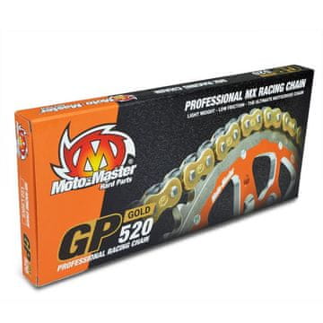 Moto Master POGONSKA VERIGA GP-520G MX PROFESIONALNA MOTOKROS DIRKALNA VERIGA BREZ O-OBROČEV, ZLATA BARVA (120 ČLENOV, VKLJUČENA SPONKA)